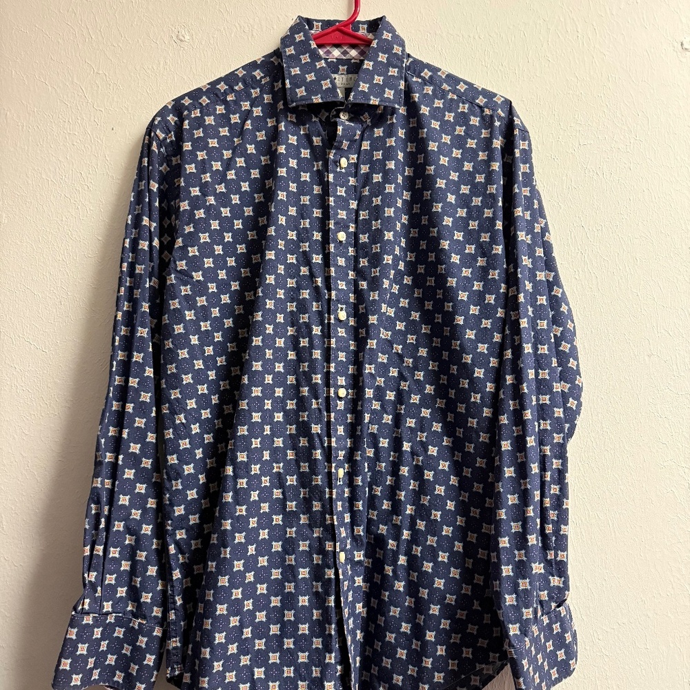 Jackstone Men's Long Sleeve Button Cotton Shirt, Blue Print, Size: L, EUC